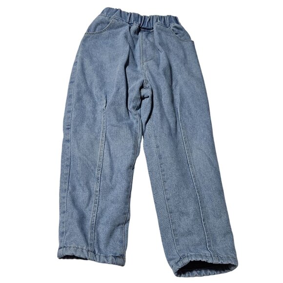 Kids Blue Denim Fleece Lined Jeans Toddler Size 2T 3T Elastic Waist Pants - Picture 1 of 4
